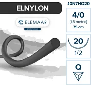 Elnylon 4/0, нить 75 см, игла 20 мм, кол. 1/2 (12 шт) - шовный материал, 40N7HQ20