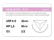 ARMACRYL 910 4/0 (1,5), нить 45 см, игла 16 мм, обр.реж. 1/2 (12 шт) - рассасывающийся шовный материал, 1612O1, C2154516141