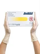 Перчатки DeMAX 1-ного хлорирования смотровые латекс. нестерил.неопудр.текстур.,цвет: св.-желт., 50пар, р-р XL