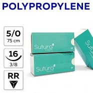 Polypropylene 5/0, нить 75 см, игла 16 мм, обр.реж. 3/8 (12 шт) - нерассасывающийся шовный материал, игла 302, PM75016F4/906-023