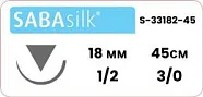 Шёлк Sabana Sabasilk 3/0, нить 45 см, игла HS-18 18 мм, обр.реж. 1/2, пересекающийся (1 шт) - нерассасывающийся шовный материал, чёрный, S-33182-45