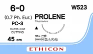Prolene 6/0, нить 45 см, игла 16 мм, реж. 3/8 (12 шт) - нерассасывающийся шовный материал, синий, W523