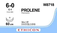 Prolene 6/0, нить 60 см, игла 13 мм, кол. 3/8 (12 шт) - нерассасывающийся шовный материал, W8718