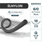 Elnylon 6/0, нить 75 см, игла 13 мм, обр.реж. 3/8 (12 шт) - шовный материал, 60N7DQ13