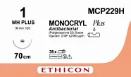 Монокрил Плюс №1, нить 70 см, игла 36 мм, кол. 1/2 (12 шт) - рассасывающийся шовный материал, фиолетовый, MCP229H