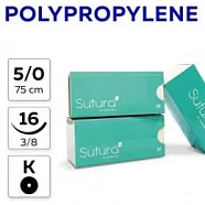 Polypropylene 5/0, нить 75 см, игла 16 мм, кол. 3/8 (12 шт) - нерассасывающийся шовный материал, игла 302, PM75016F0/906-024