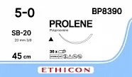 Prolene 5/0, нить 45 см, игла 20 мм, реж. 3/8 (12 шт) - нерассасывающийся шовный материал, синий, BP8390