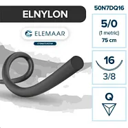 Elnylon 5/0, нить 75 см, игла 16 мм, обр.-реж. 3/8 (12 шт) - шовный материал, 50N7DQ16