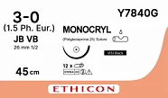 Монокрил 3/0, нить 8 х 70 см, игла 26 мм, кол. 1/2, ВизиБлэк (12 шт) - рассасывающийся шовный материал, фиолетовый, Y7840G