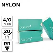 Nylon 4/0, нить 75 см, игла 20 мм, обр.реж. 3/8 (12 шт) - нерассасывающийся шовный материал, игла 302, NL74020F4/906-018