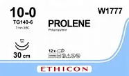 Prolene 10/0, нить 30 см, игла 6,5 мм х 2, шпательная 3/8 (12 шт) - нерассасывающийся шовный материал, синий, МП тонкая, W1777