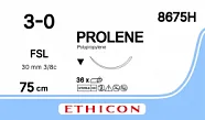 Prolene 3/0, нить 75 см, игла 30 мм, обр.реж. 3/8 (36 шт) - нерассасывающийся шовный материал, синий, 8675H