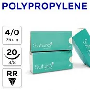 Polypropylene 4/0, нить 75 см, игла 20 мм, обр.реж. 3/8 (12 шт) - нерассасывающийся шовный материал, PM74020F4