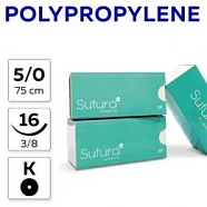Polypropylene 5/0, нить 75 см, игла 16 мм, кол. 3/8 (12 шт) - нерассасывающийся шовный материал, PM75016F0