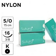 Nylon 5/0, нить 75 см, игла 16 мм, кол. 3/8 (12 шт) - нерассасывающийся шовный материал, игла 302, NL75016F0/906-020