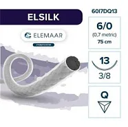 Elsilk 6/0, нить 75 см, игла 13 мм, обр.реж. 3/8 (12 шт) - шовный материал, 60I7DQ13