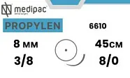 Полипропилен 8/0, 45 см, 2 иглы колющие 8 мм 3/8 (24 шт.), Medipac - шовный материал