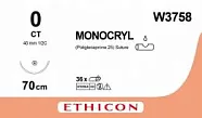 Монокрил №0, нить 70 см, игла 40 мм, кол. 1/2 (12 шт) - рассасывающийся шовный материал, фиолетовый, W3758
