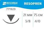 Резопрен 4/0, нить 75 см, игла 21 мм, обр.реж. 3/8 (1 шт) - нерассасывающийся шовный материал, USP, DSM 21, 771523