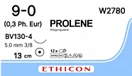 Prolene 9/0, нить 13 см, игла 5 мм, кол. 3/8 (12 шт) - нерассасывающийся шовный материал, синий, W2780