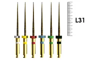E-Flex Gold, Ассорти (6 шт), Eighteeth - машинные файлы, 19мм N17/.08, 31мм N19/.02, N15/.06, N25/.04, N35/.04, N25/.06