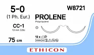 Prolene 5/0, нить 75 см, игла 13 мм х 2, СС 3/8 (12 шт) - нерассасывающийся шовный материал, синий, W8721