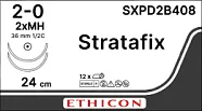 Stratafix Spiral PDO 2/0, нить 24+24 см, игла 36 мм, кол. 1/2 (1 шт) - рассасывающийся шовный материал, двунаправл., фиолет., 2 иглы, SXPD2B408