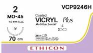 Викрил Плюс №2, нить 70 см, игла 45 мм, кол. 1/2 (36 шт) - рассасывающийся шовный материал, фиолетовый, VCP9246H