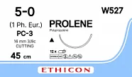Prolene 5/0, нить 45 см, игла 16 мм, реж. 3/8 (12 шт) - нерассасывающийся шовный материал, синий, W527
