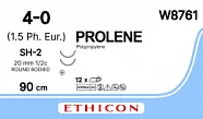 Prolene 4/0, нить 90 см, игла 20 мм х 2, кол. 1/2 (12 шт) - нерассасывающийся шовный материал, синий, W8761