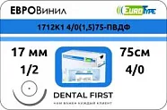 Евровинил 4/0, 75 см, 17 мм, кол. 1/2 (12 шт) - синтетический нерассасывающийся шовный материал, 1712К1 4/0(1,5)75-ПВДФ