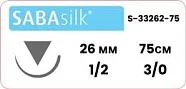 Шёлк Sabana Sabasilk 3/0, нить 75 см, игла HS-26 26 мм, обр.реж. 1/2, пересекающийся (1 шт) - нерассасывающийся шовный материал, чёрный, S-33262-75