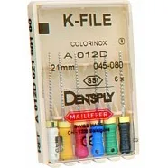 K-File 31мм №45-80 (6 шт), Dentsply Sirona - ручные файлы, каналорасширители, нержавеющая сталь, ассорти
