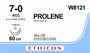 Prolene 7/0, нить 60 см, игла 9,3 мм х 2, АСС (24 шт) - нерассасывающийся шовный материал, синий, ВизиБлэк, сложный изгиб, W8121