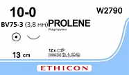Prolene 10/0, нить 13 см, игла 3,8 мм, кол. 3/8 (12 шт) - нерассасывающийся шовный материал, синий, W2790
