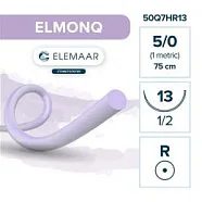 Elmonq 5/0, нить 75 см, игла 13 мм, кол. 1/2 (12 шт) - шовный материал, 50Q7HR13