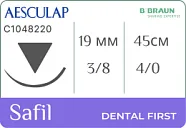 Сафил 4/0 (1,5), нить 45 см, игла 19 мм, обр.реж. 3/8 (36 шт) - рассасывающийся шовный материал, С1048220