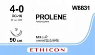 Prolene 4/0, нить 90 см, игла 16 мм х 2, СС 1/2 (12 шт) - нерассасывающийся шовный материал, синий, W8831