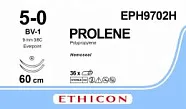 Prolene 5/0, нить 60 см, игла 9,3 мм х 2, кол. 3/8 (36 шт) - нерассасывающийся шовный материал, синий, Гемо-Сил, EVERPOINT, EPH9702H