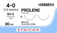 Prolene 4/0, нить 90 см, игла 20 мм х 2, кол. 1/2 (36 шт) - нерассасывающийся шовный материал, синий, Гемо-Сил, HS6861H