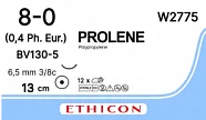 Prolene 8/0, нить 13 см, игла 6,5 мм, кол. 3/8 (12 шт) - нерассасывающийся шовный материал, синий, W2775