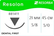 Резолон 3/0, нить 45 см, игла 21 мм, обр.реж. 3/8 (1 шт) - нерассасывающийся шовный материал, синий, USP, DS 21, 881411