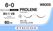 Prolene 6/0, нить 60 см, игла 9,3 мм х 2, кол. 3/8 (12 шт) - нерассасывающийся шовный материал, синий, ВизиБлэк, W8305