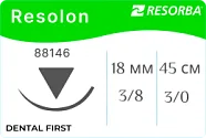 Резолон 3/0, нить 45 см, игла 18 мм, обр.реж. 3/8 (1 шт) - нерассасывающийся шовный материал, синий, USP, DS 18, 88146
