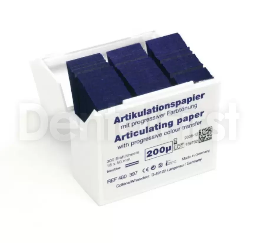 Бумага артикуляционная Hanel 200мкм 300 листов - I-образная форма синяя   Купить стоматологические товары недорого в интернет-магазине Dental First